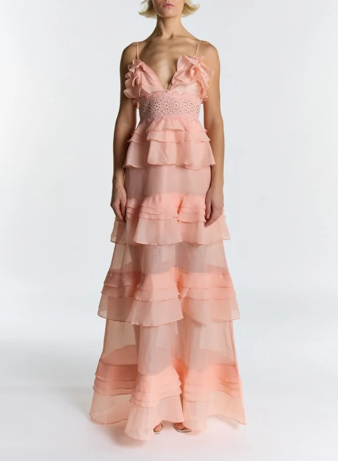 ترو ديكادينس Sophia Deep Plunge Layered Ruffle Maxi Dress